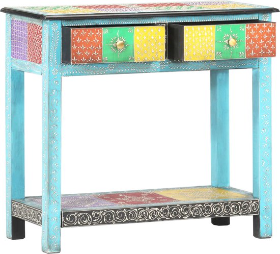 Table murale peinte à la main 80x35x75 cm bois de manguier massif
