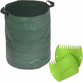 Groene tuinafvalzak opvouwbaar 120 liter met een setje bladharken/tuinafval grijpers - Tuinieren opharken