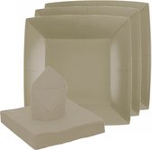 Santex feest/verjaardag servies set - 20x bordjes/25x servetten - taupe/beige - karton