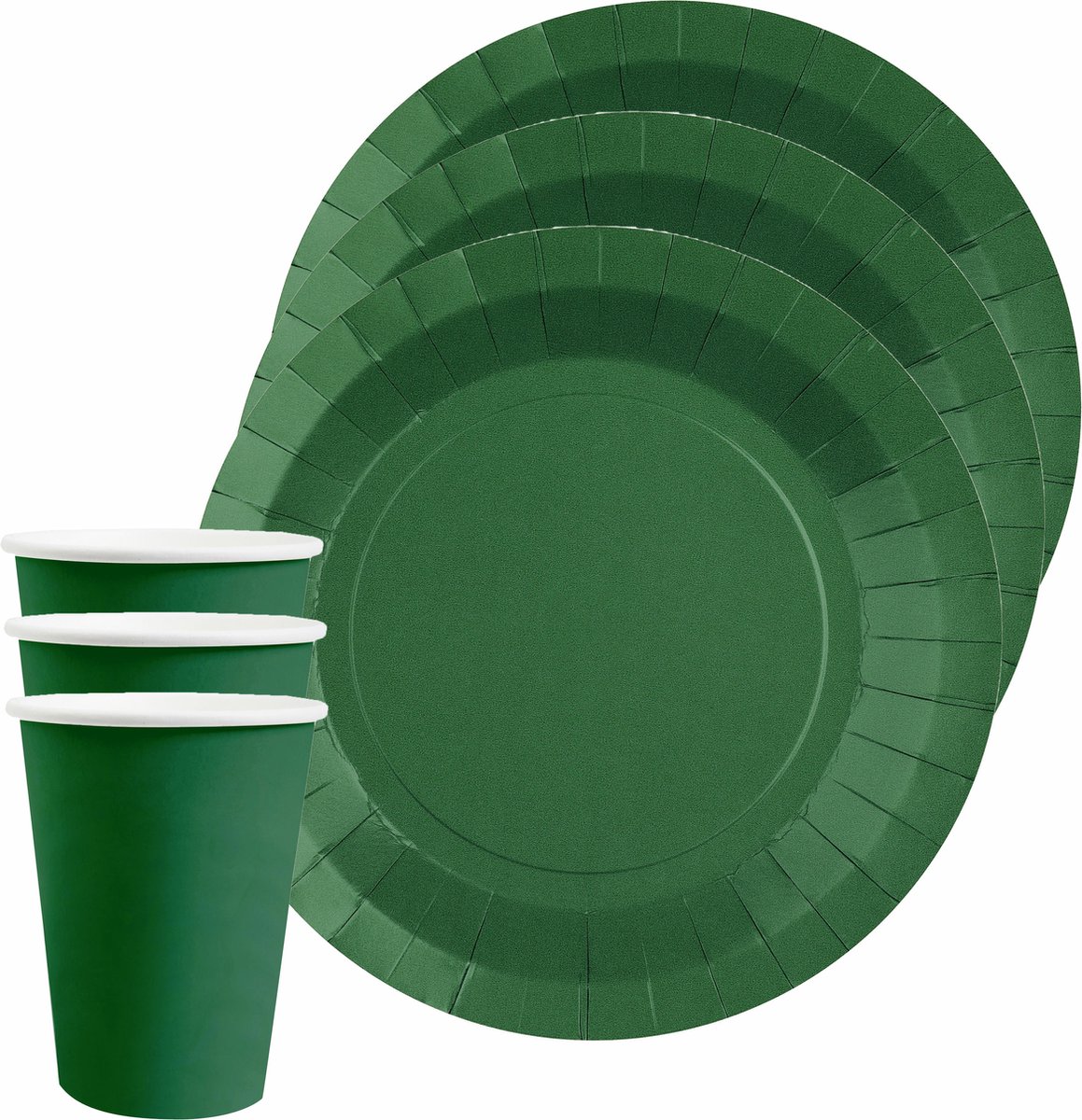 Santex feest/verjaardag servies set - 10x bordjes en bekertjes - donkergroen - karton