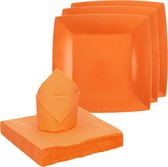 Santex feest/verjaardag servies set - 20x gebaksbordjes/25x servetten - oranje - karton