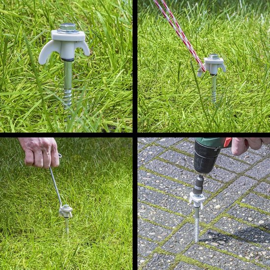 ProPlus Schroefbare tentharingen set - metaal - 20 cm - 20 stuks met adapter en haringtrekker van ProPlus — afbeelding 2