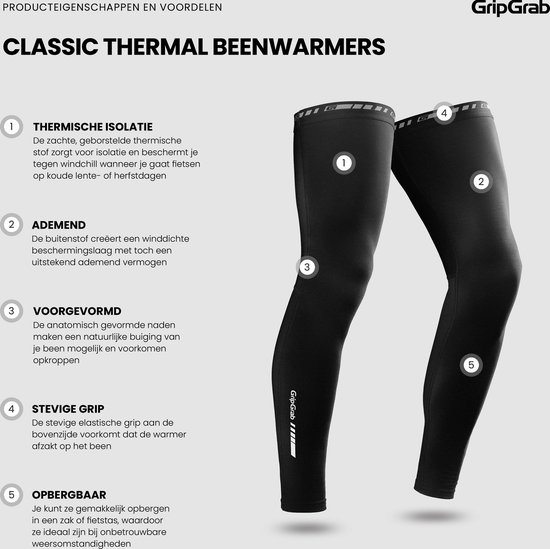 GripGrab - Classic Thermal Leg Warmers Winter Fiets Beenstukken Beenwarmers - Zwart - Unisex - Maat L - GripGrab