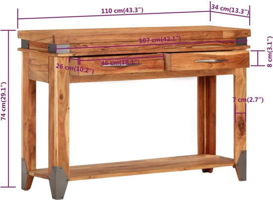 vidaXL - Wandtafel - 110x34x74 - cm - massief - acaciahout