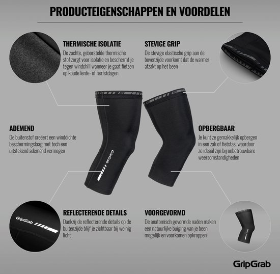 GripGrab - Classic Thermal Knee Warmers Lente Herfst Fiets Kniestukken Kniewarmers - Zwart - Unisex - Maat S - GripGrab
