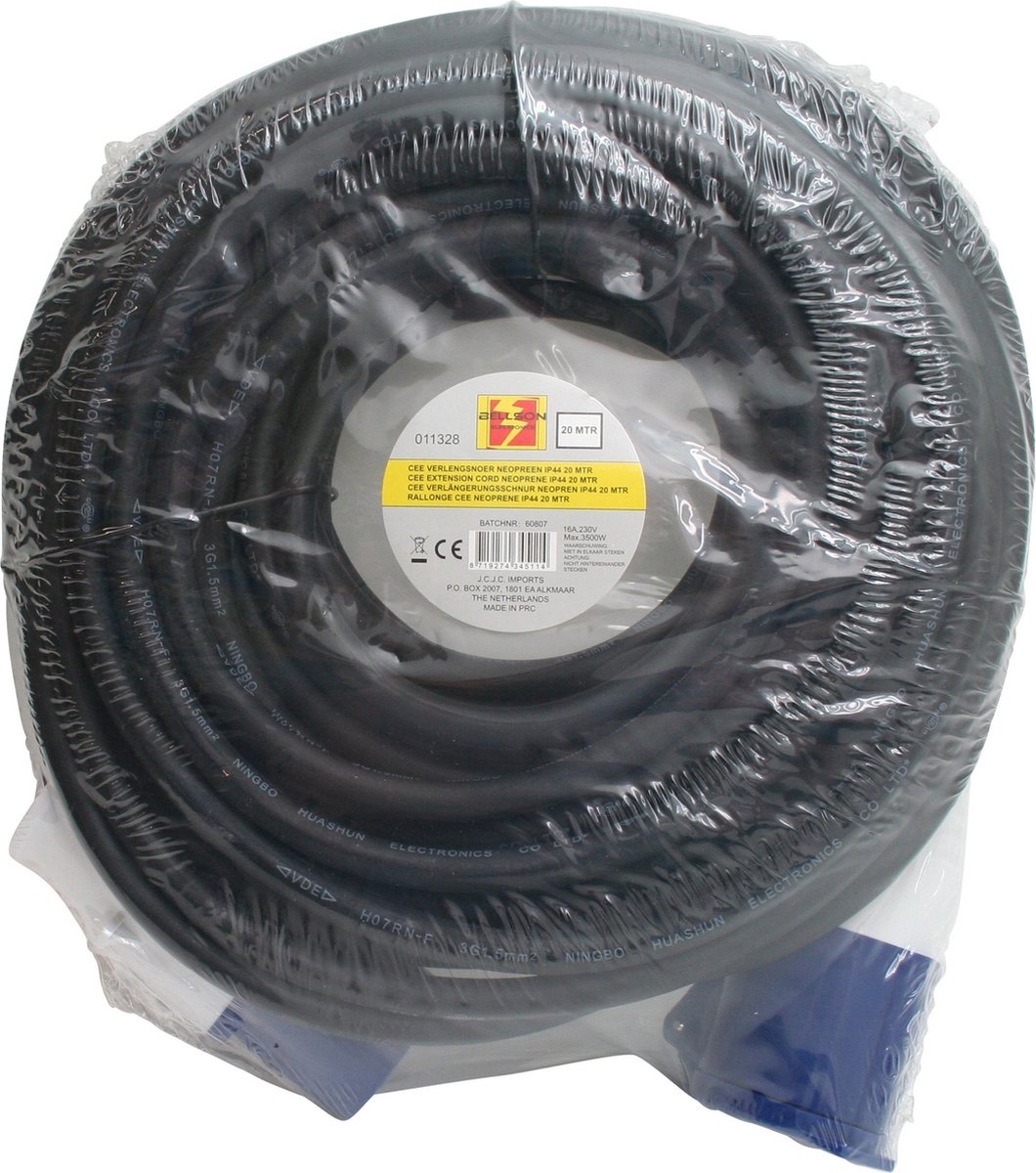 Benson Verlengkabel - Neopreen - IP44 - 20 meter - Blauw - Caravan/Camper/Boot — afbeelding 2