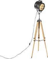 QAZQA shiny - Industriele Tripod | driepoot vloerlamp | Staande Lamp - 1 lichts - H 176 cm - Zwart - Industrieel - Woonkamer | Slaapkamer