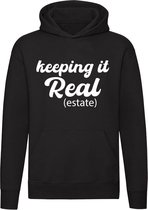 Keeping it real (estate) | makelaar | verkoopmakelaar | woningmakelaar | Unisex | Trui | Sweater | Hoodie | Capuchon | Zwart