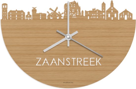 Skyline Klok Zaanstreek Bamboe hout - Ø 40 cm - Stil uurwerk - Wanddecoratie - Meer steden beschikbaar - Woonkamer idee - Woondecoratie - City Art - Steden kunst - Cadeau voor hem - Cadeau voor haar - Jubileum - Trouwerij - Housewarming -