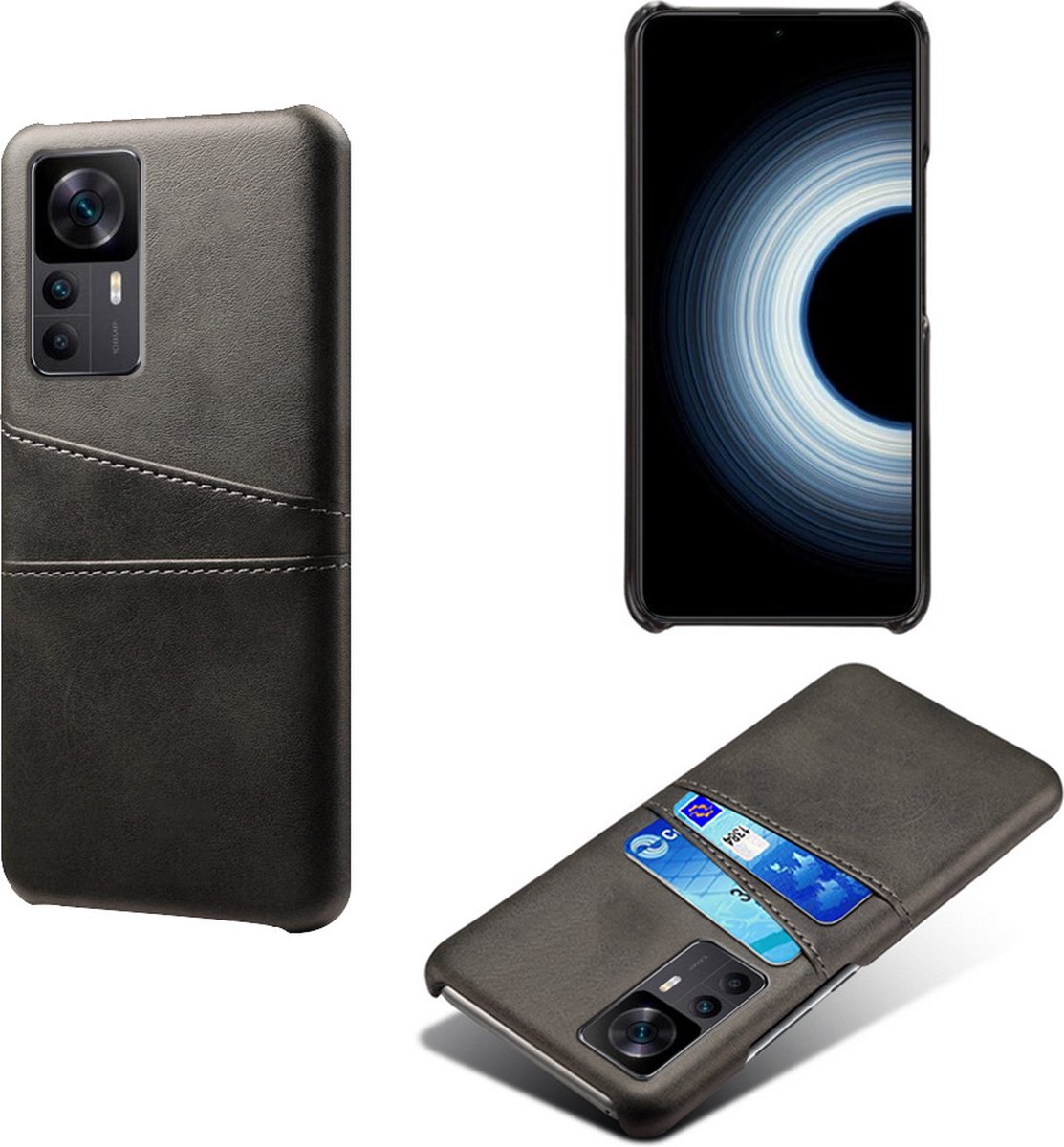 Backcover met Opbergvakjes + PMMA Screenprotector voor Xiaomi 12T / 12T Pro _ Zwart