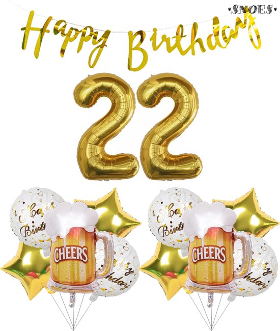 22 Jaar Verjaardag Cijfer ballon Mannen Bier Feestpakket Snoes Ballonnen Cheers &...