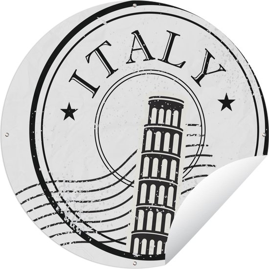 Tuincirkel Illustratie van een zwarte stempel van de Toren van Pisa - 60x60 cm - Ronde Tuinposter - Buiten
