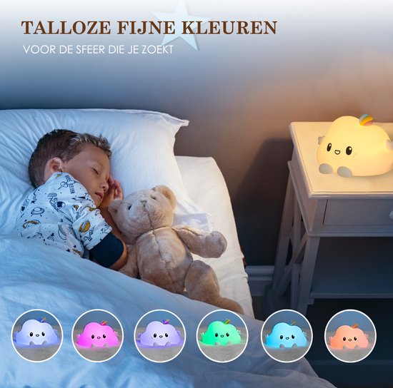 Veilleuse Enfants - Nuage - Veilleuse - Veilleuse Bébé - Rechargeable par USB - LED - Couleurs RVB - Gradateur - Minuterie - Sans fil - Adapté aux enfants - Chambre de bébé