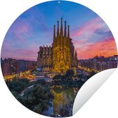 Tuincirkel Zonsondergang achter de Sagrada Familia in Spanje - 60x60 cm - Ronde Tuinposter - Buiten