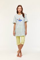 Woody pyjama meisjes/dames - multicolor gestreept - walvis - 231-1-TUN-S/904 - maat M