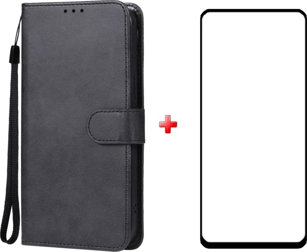 Motorola Moto G13 / G23 / G53 zwart agenda book case hoesje + full glas screenprotector