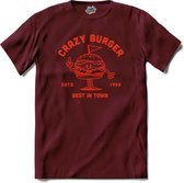 Crazy Burger | Hamburger - Fast Food - T-Shirt - Unisex - Burgundy - Maat M