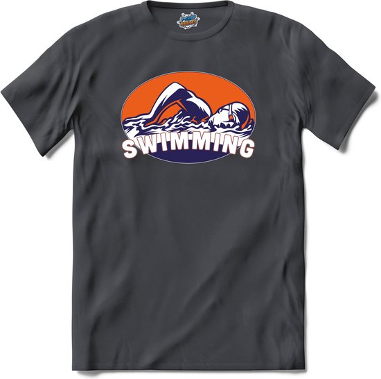 Swimming | Zwemmen - Sport - Vintage - T-Shirt - Unisex - Mouse Grey - Maat XL