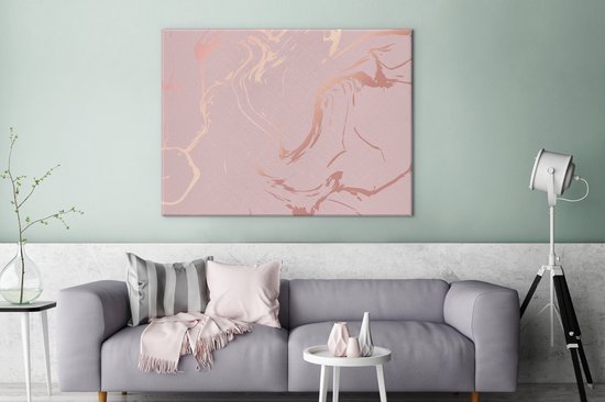 Tableau sur toile 120x90 cm - Décoration murale effet marbre - Or rose - Lignes - Décoration murale murale salon - Décoration chambre - Accessoires de décoration - Peintures sur toile