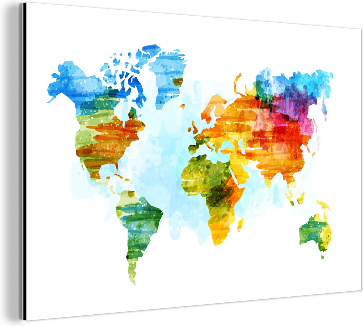 Wanddecoratie Metaal - Aluminium Schilderij Industrieel - Wereldkaart - Waterverf - Regenboog - Kinderen - Jongens - Meisjes - 150x100 cm - Dibond - Foto op aluminium - Industriële muurdecoratie - Voor de woonkamer/slaapkamer