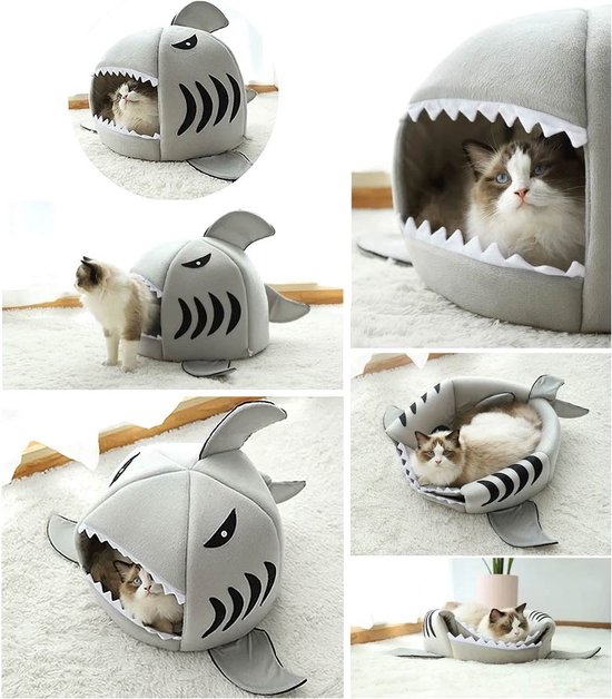 MikaMax Haai Hondenmand - Kattenmand - Dierenmand - Huisdierkussen - Mand of Bed - Origineel - Extra Zacht Materiaal - 42 x 42 x 36 cm