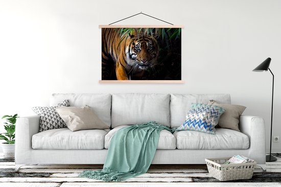 Porte-affiche avec affiche - Affiche scolaire - Tigre - Feuilles - Jungle - Animaux - Jeu - 120x80 cm - Lattes vierges
