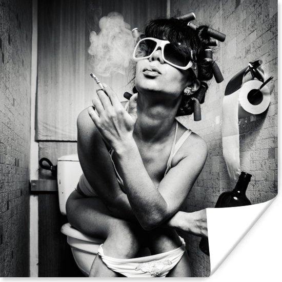 Affiche Femme - Boisson - Zwart - Wit - 100x100 cm XXL