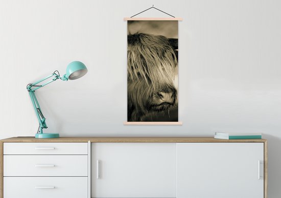 Support pour affiches avec affiche 60 x 120 cm - Affiche scolaire - Highlander écossais - Animaux - Cheveux - Affiche textile - Lattes vierges