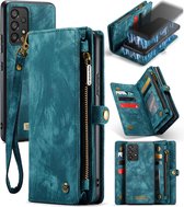 CaseMe Bookcase hoesje geschikt voor Samsung Galaxy A53 - Effen Blauw - Leer - Portemonnee met 11 Vakjes voor Pasjes en Ritsvak
