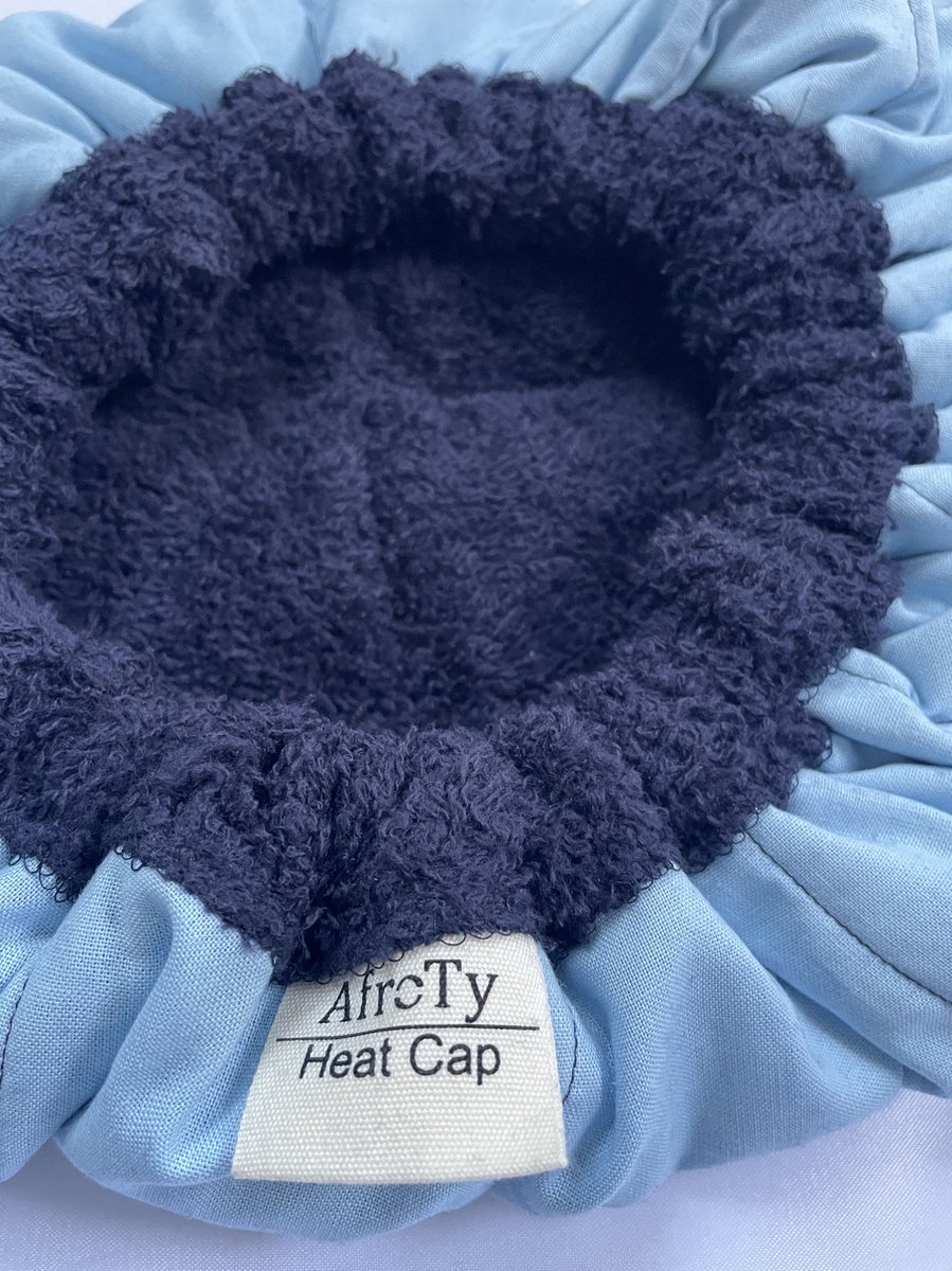 Heatcap van AfroTy licht blauw/ donkerblauw badstof