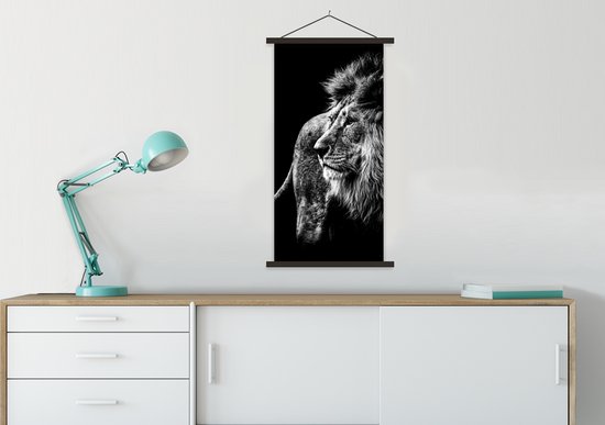 Porte-affiche avec affiche - Affiche scolaire - Animaux - Animaux - Lion - Zwart - Wit - 60x120 cm - Lattes noires