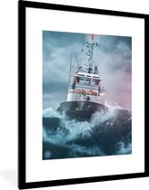 Fotolijst incl. Poster - Zee - Boot - Storm - Vuurtoren - 60x80 cm - Posterlijst