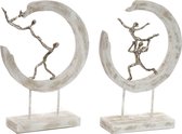 Decoratieve figuren DKD Home Decor Ziverachtig Aluminium Wit Mangohout Modern (32,5 x 10 x 47 cm) (2 Stuks)