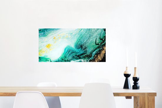 Poster Marmerlook - Blauw - Goud - Glitter - Luxe - Marmer - 80x40 cm