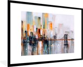 Fotolijst incl. Poster - Olieverf - Schilderij - Skyline - Abstract - 90x60 cm - Posterlijst
