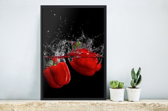 Cadre photo avec affiche - Paprika - Nature morte - Water - Rouge - 40x60 cm - Cadre pour affiche - Décorations de Noël - Décoration de Noël pour l'intérieur - Noël