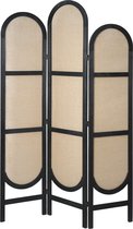 LW Collection Kamerscherm zwart hout en stof- kamerschermen 3 panelen - scheidingswand 170x120cm - decoratieve paravent kant en klaar - rond en inklapbaar