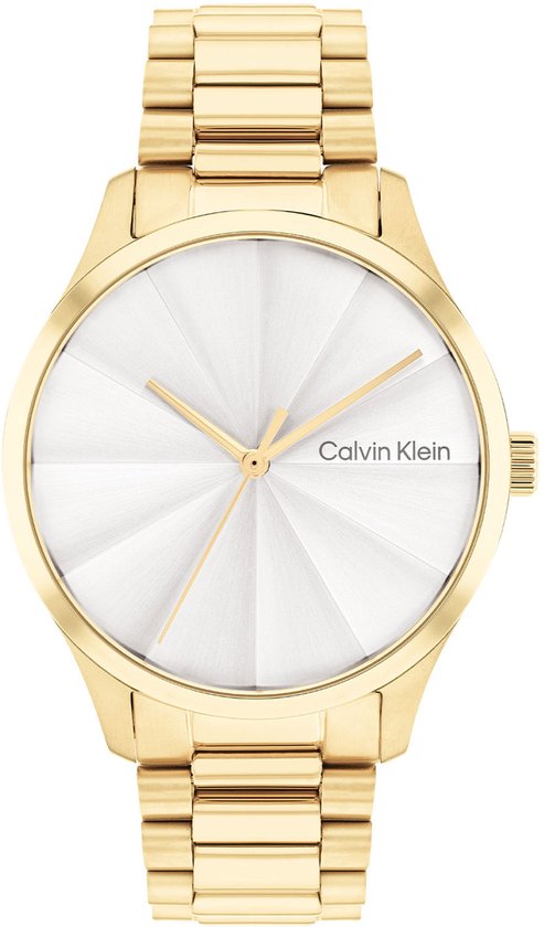 Calvin Klein CK25200232 Burst Unisex Horloge - Mineraalglas - Staal - Goudkleurig - 35 mm breed - Quartz - Vouw/Vlindersluiting - 3 ATM (spatwater)
