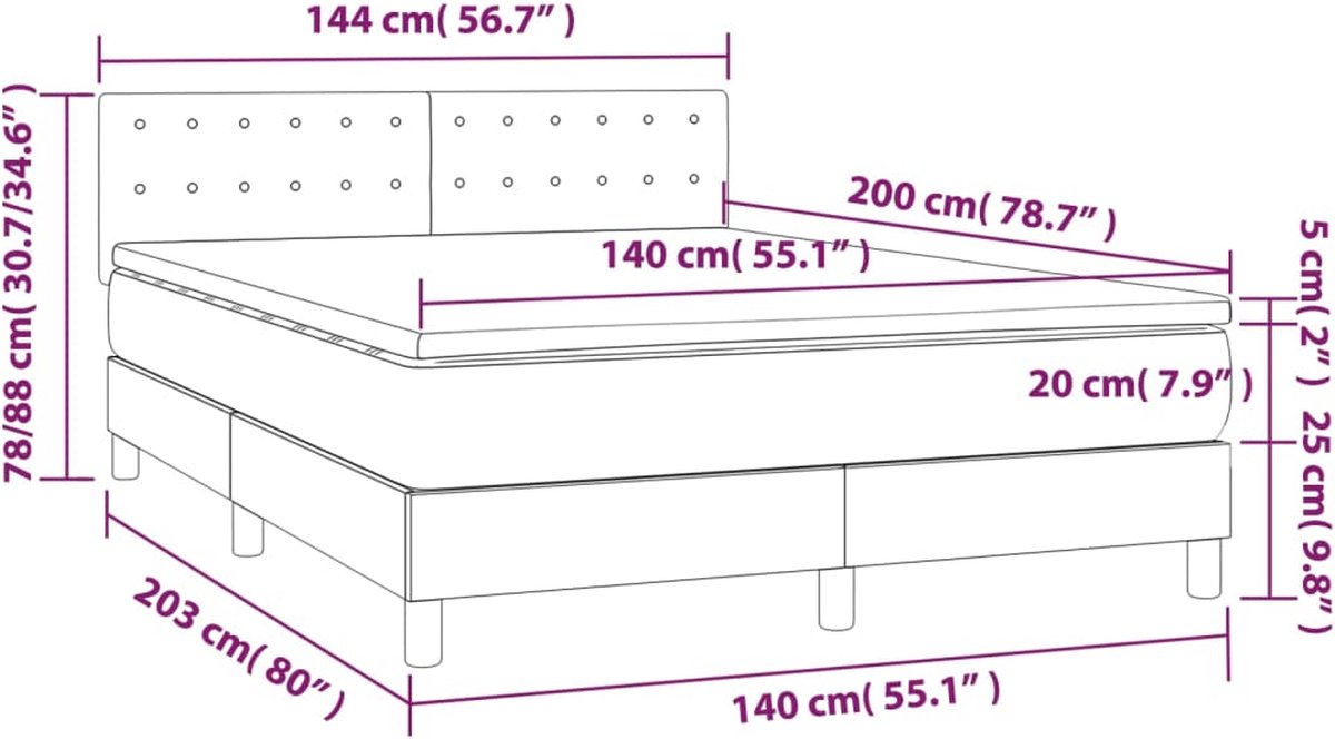 vidaXL - Boxspring - met - matras - stof - donkerbruin - 140x200 - cm