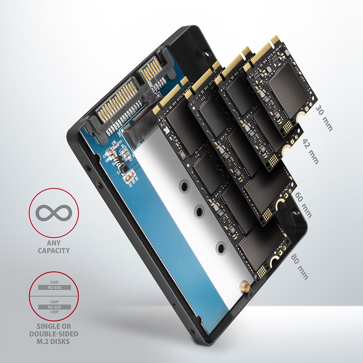 Adaptateur M2 SSD vers SATA III 22 Broches NGFF M.2 Convertisseur  30/42/60/80mm