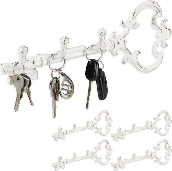 Relaxdays 5x sleutelrekje vintage - sleutel organizer - sleutelvorm - sleutelrek 3 haken
