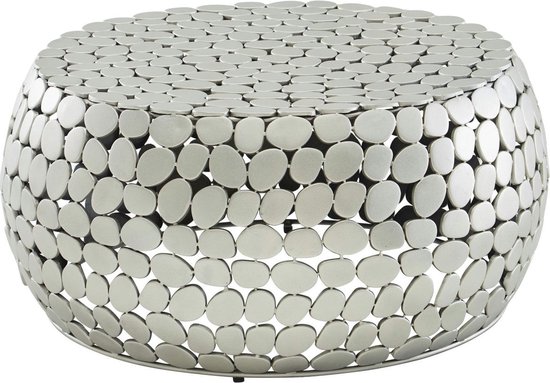 Koffietafel Aluminium 66x66x32 cm Salontafel Metaal Zilver | Tafel Woonkamer Rond | Woonkamertafel Modern | Kleine Bijzettafel