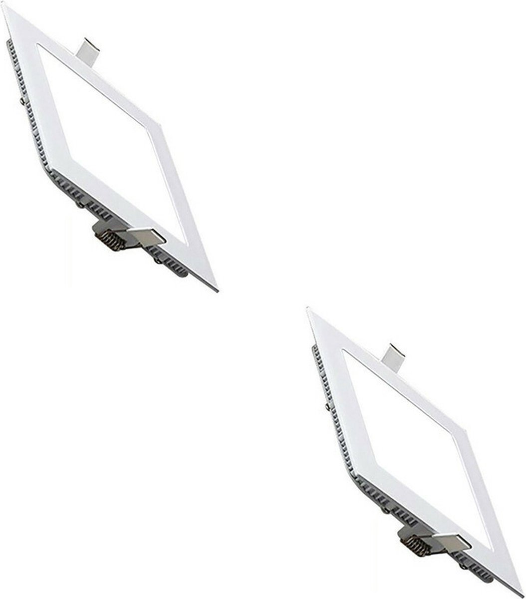 LED Downlight Slim 2 Pack - Inbouw Vierkant 9W - Helder/Koud Wit 6400K - Mat Wit Aluminium - 146mm