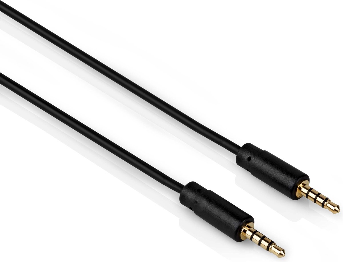 Jack kabel - 4-Polig - Male naar Male - Niet afgeschermd - Verguld - 3.5mm - 0.5 meter - Zwart - Allteq