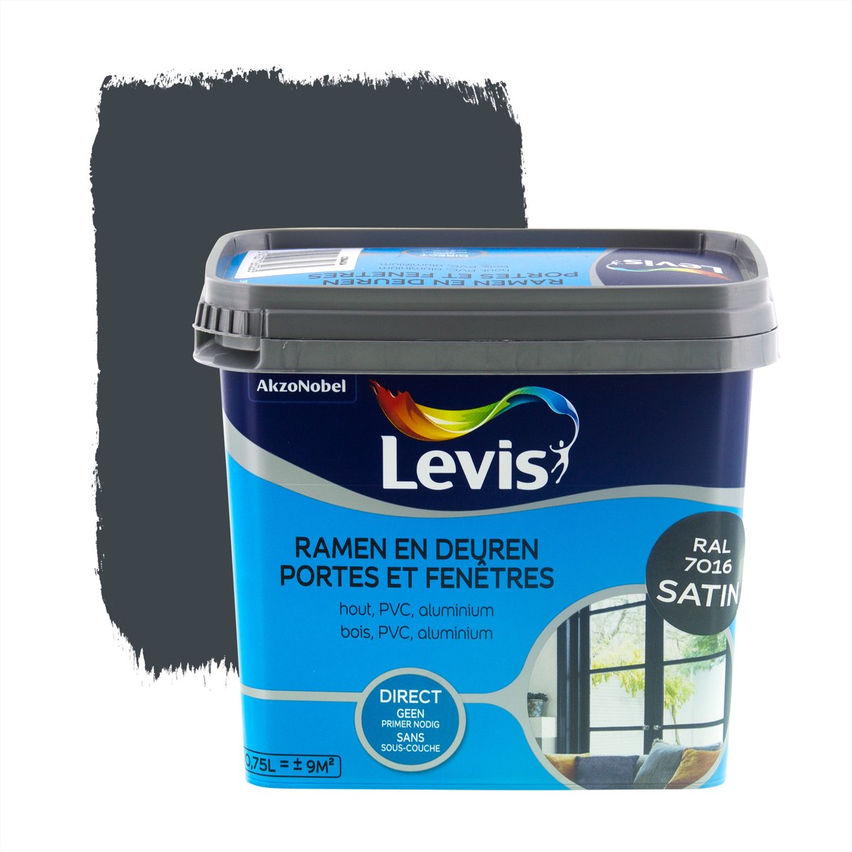 Levis Ramen en Deuren Verf - Satin - Anthracite Grey (Ral 7016) - 0.75L