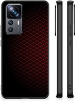 Backcase TPU Siliconen Hoesje Xiaomi 12T | 12T Pro GSM Hoesje met Zwarte rand Geruit Rood