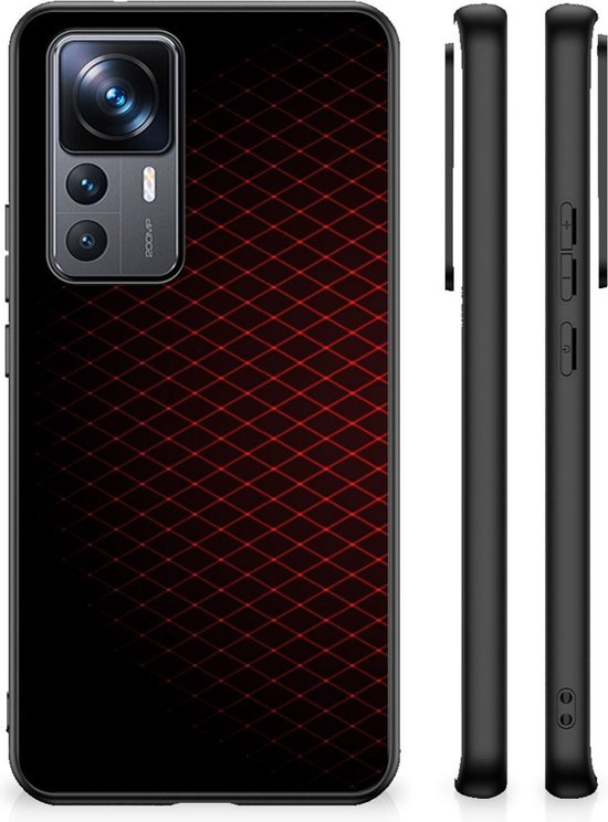 Backcase TPU Siliconen Hoesje Xiaomi 12T | 12T Pro GSM Hoesje met Zwarte rand Geruit Rood