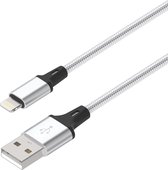 Lightning kabel geschikt voor Apple iPhone en iPad 1 meter | Gevlochten Datakabel Oplaadkabel | USB-A naar Lightning | Fastcharger Quickcharge Snelladen - Zilver LB111