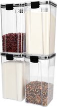 Krumble Voorraadpotten met deksel - Opbergers - Set van 4 - Voedsel bewaren - Kunststof - 1300 ml - Zwart - Transparant - 10 x 10 x 18,5 cm