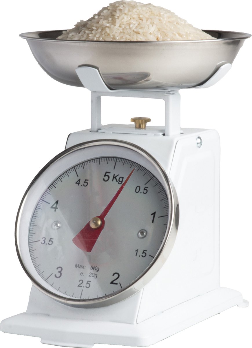 Löwenthal Kwaliteits Keukenweegschaal met Kom - Analoog - 5kg - RVS Kom - WIT